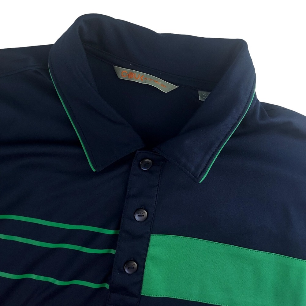 CBUK Cutter & Buck Polo Shirt Mens XL Navy‎ Blue Green Striped Performance Golf